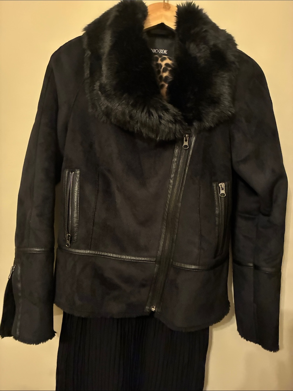 Nic+Zoe Black Faux Fur Collar Moto Jacket - Women